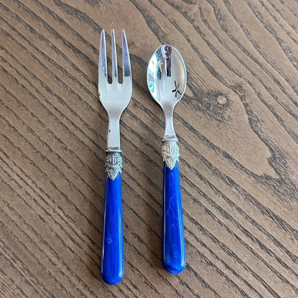 VTG EME Inox Italy Cutlery 18/10 Stainless Steel Blue Marbled Demi Fork Spoon